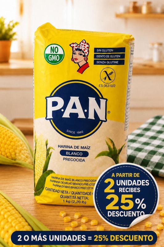 Harina Pan blanca 1000g Vorgekochtes weißes Maismehl Harina Pan blanca 1000g Vorgekochtes weißes Maismehl