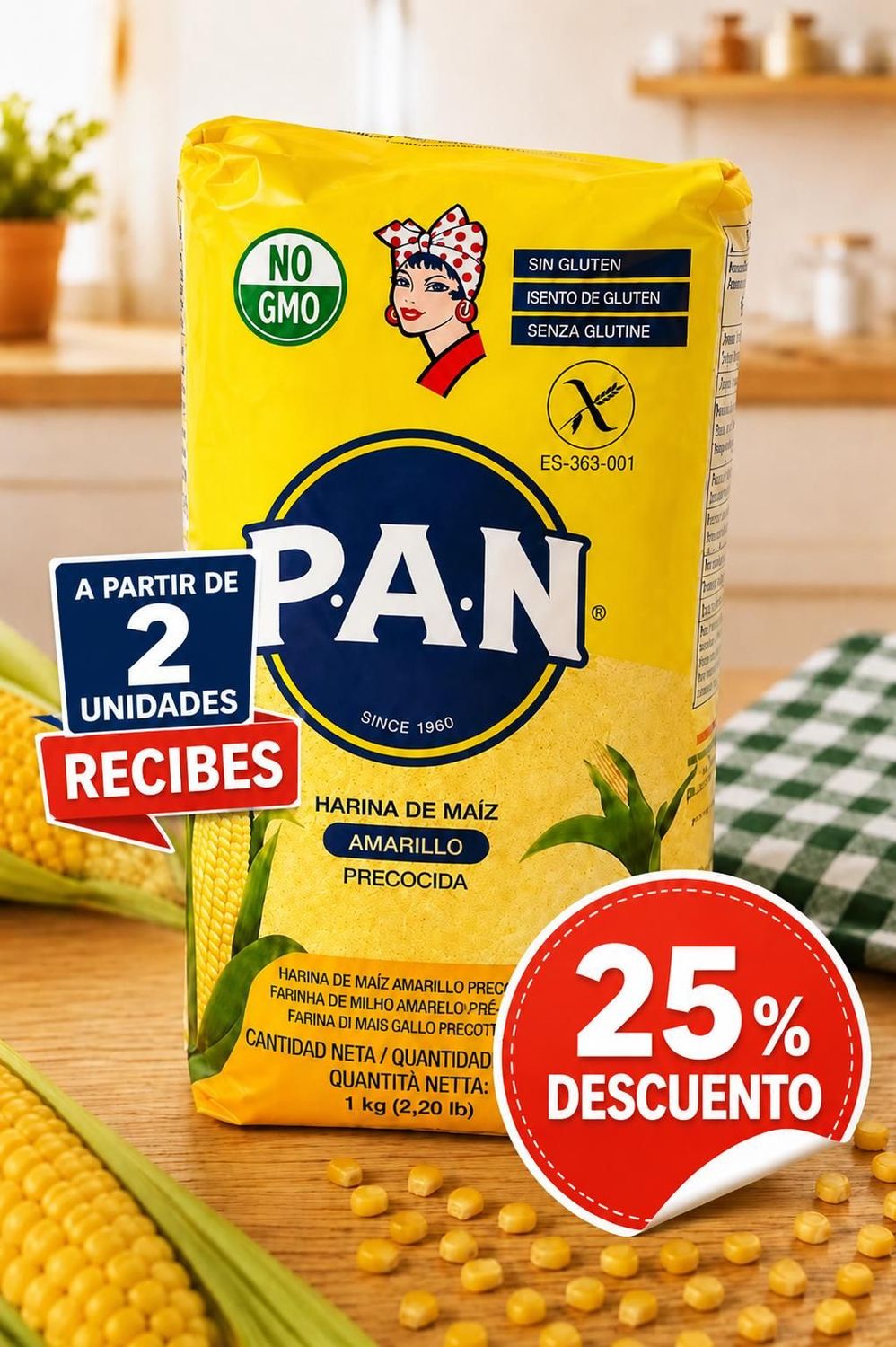 Harina Pan amarilla 1000g Vorgekochtes gelbes Maismehl