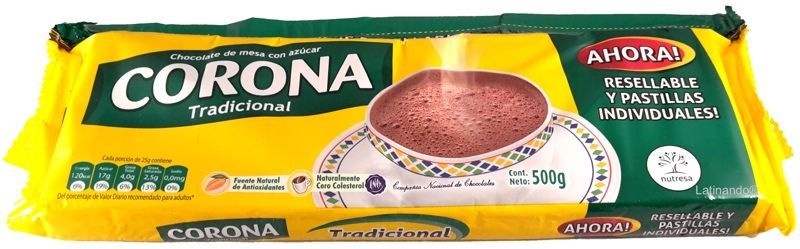 Chocolate Corona  450gr Trinkschokolade aus Kolumbien, 100% Kakao