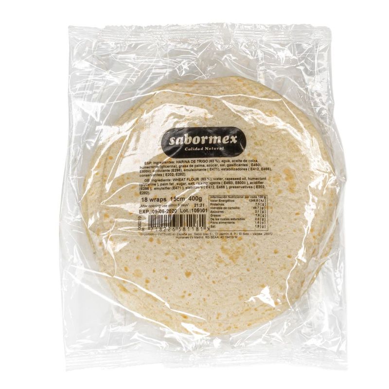 Tortillas de trigo 15CM X 18unds. 396g