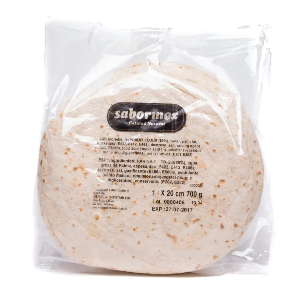 Tortillas de trigo 25CM X 18unds.