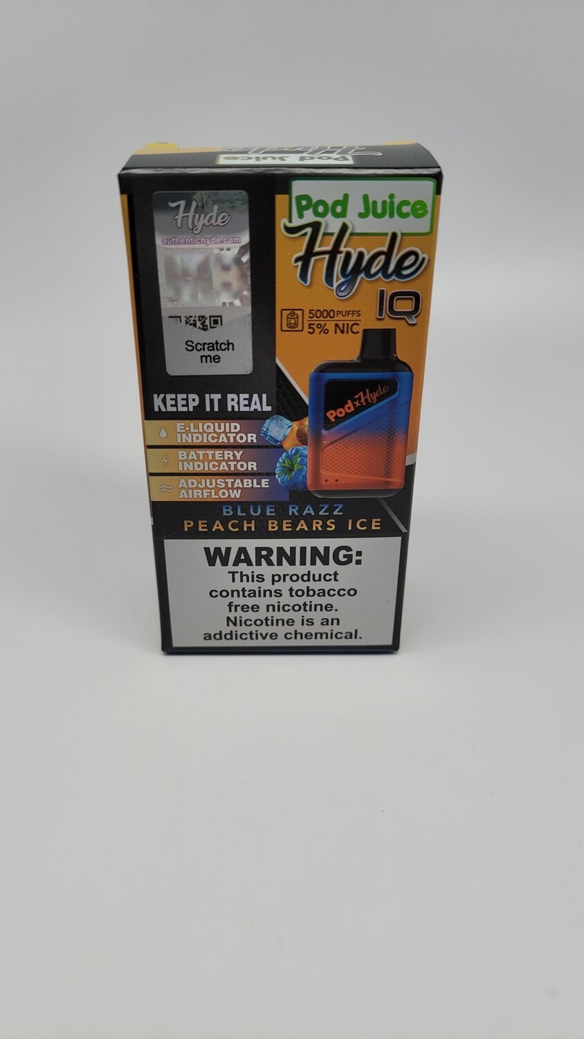 Pod Juice Hyde IQ Disposable Blue Razz Peach Bears ice
