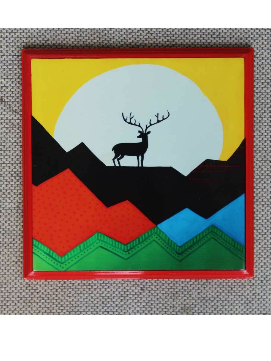 Handcrafted Red Reindeer Wall Painting