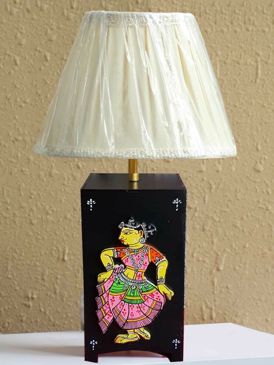 Handpainted Black Patachitra Dancer Table Lamp