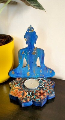 Buddha Floral Blue Tealight Candle Holder