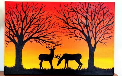 Handpainted Sunset Deer Canvas