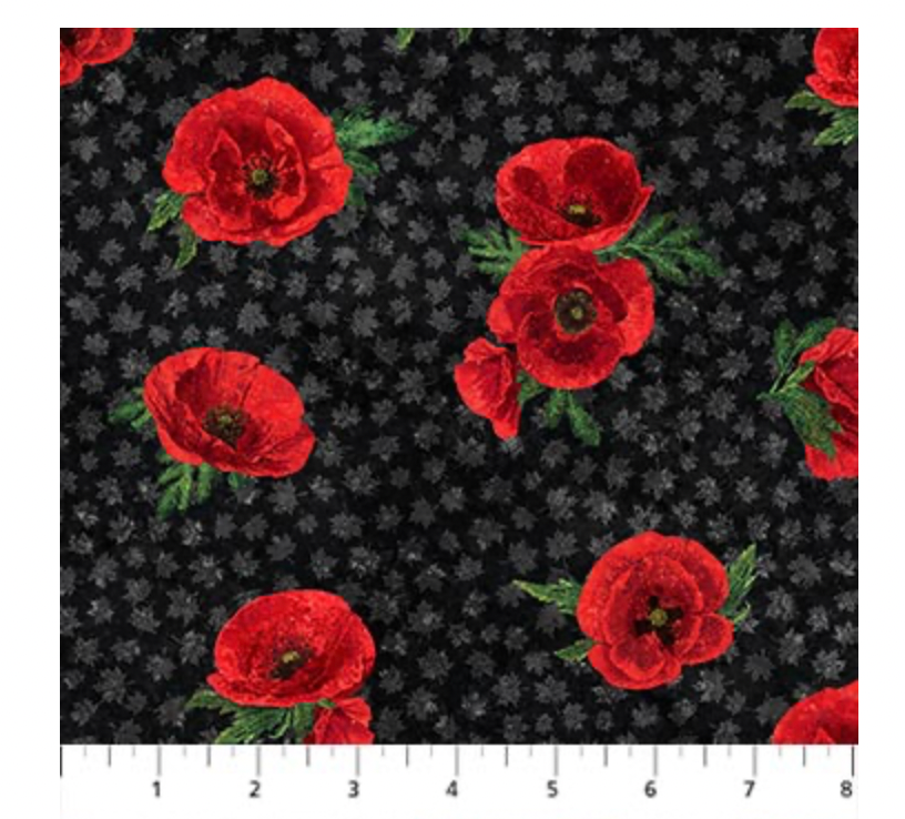 Northcott Oh Canada 11 - Poppies on Black