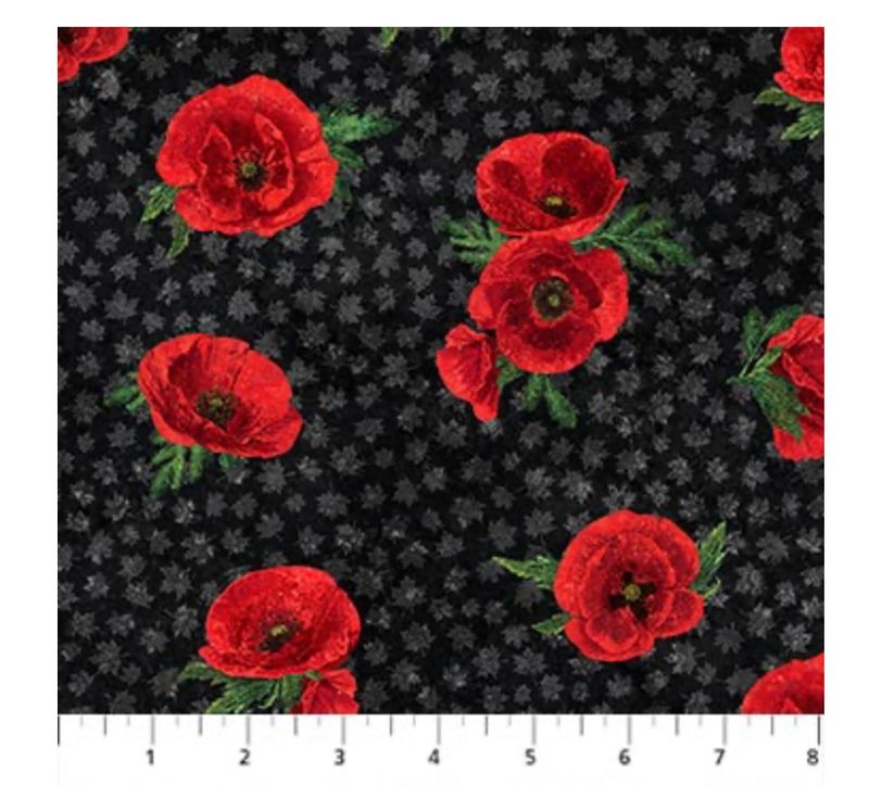 Northcott Oh Canada 11 - Poppies on Black