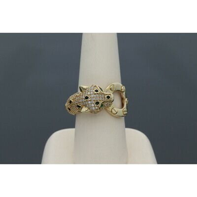 14 Karat Gold & Zirconium Jaguar Ring 14 Karat Gold & Zirconium Jaguar Ring