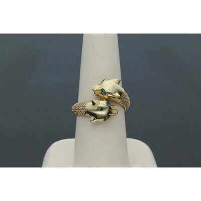 14 Karat Gold & Zirconium Two Panther Ring 14 Karat Gold & Zirconium Two Panther Ring