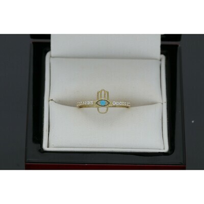 10 Karat Gold & Zc Hamsa Ring S: 8 W: 1.2 ~ 10 Karat Gold & Zc Hamsa Ring S: 8 W: 1.2 ~