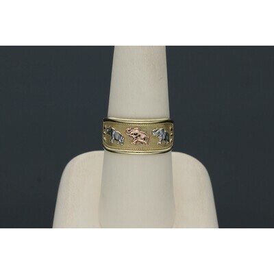 10 karat Gold Three Tone Elephants Band Ring 10 karat Gold Three Tone Elephants Band Ring