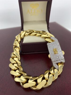 10 Karat Gold & Zirconium Cuban Link Monaco Bracelet 10 Karat Gold & Zirconium Cuban Link Monaco Bracelet