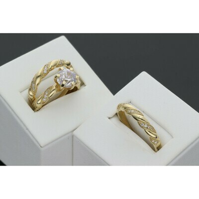 14 Karat Gold & Zirconium Turned Wedding Trio Set Ring 14 Karat Gold & Zirconium Turned Wedding Trio Set Ring