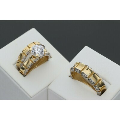 10 Karat Gold & Zirconium Fancy Wedding Trio Set Ring 10 Karat Gold & Zirconium Fancy Wedding Trio Set Ring