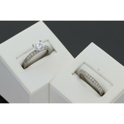 10 Karat White Gold & Zirconium Wedding Duo Set Ring 10 Karat White Gold & Zirconium Wedding Duo Set Ring
