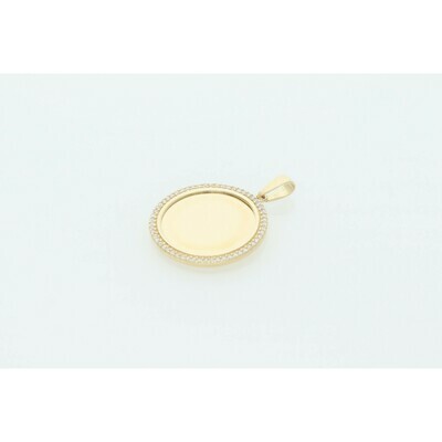 14 Karat Gold & Zirconium Circle Photo Charm 14 Karat Gold & Zirconium Circle Photo Charm