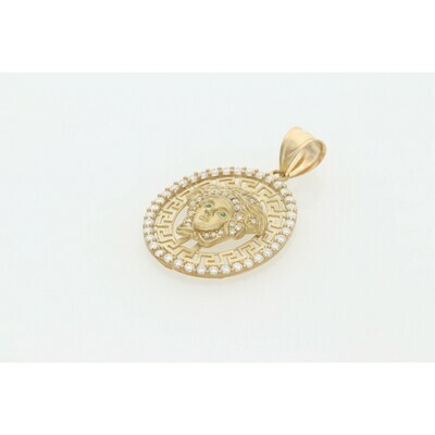 10 Karat Gold & Zirconium Medusa Medal Oval Charm 10 Karat Gold & Zirconium Medusa Medal Oval Charm