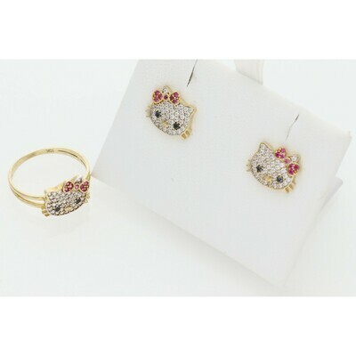 10 Karat Gold & Zirconium Kitty Set Ring + Earrings 10 Karat Gold & Zirconium Kitty Set Ring + Earrings