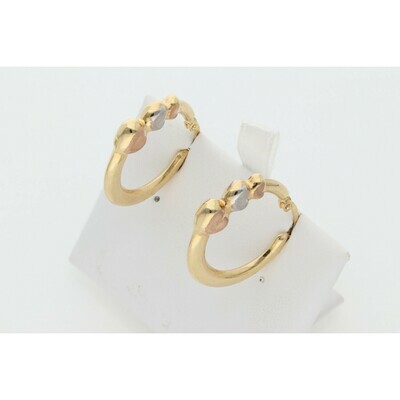 14 Karat Gold Three tone Heart Hoops Earrings 14 Karat Gold Three tone Heart Hoops Earrings