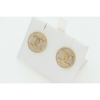 14 karat Gold & Zirconium Fancy CC Earrings 14 karat Gold & Zirconium Fancy CC Earrings