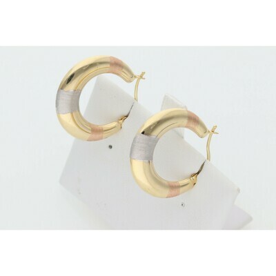 14 Karat Gold Three Tone Rhombus Hoops 14 Karat Gold Three Tone Rhombus Hoops