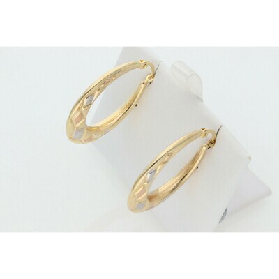 14 Karat Gold Three Tone Lines Uneven Hoops W: 3.2 ~ 14 Karat Gold Three Tone Lines Uneven Hoops W: 3.2 ~