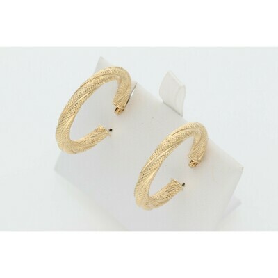 14 Karat Gold Turned Textured Medium Hoops W: 2.5 ~ 14 Karat Gold Turned Textured Medium Hoops W: 2.5 ~