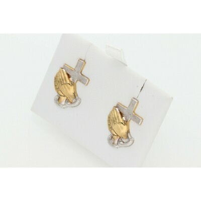 10 karat Gold Cross and Hands Two Tone Earrings 10 karat Gold Cross and Hands Two Tone Earrings