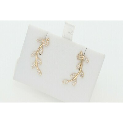 14 Karat Gold & Cz Leafs Earrings W: 2.1 ~ 14 Karat Gold & Cz Leafs Earrings W: 2.1 ~