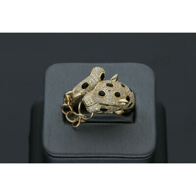 14 Karat Gold & Zirconium Hoop Chain Leopard Ring 14 Karat Gold & Zirconium Hoop Chain Leopard Ring