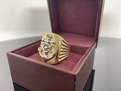 10 Karat Gold Two Tone Rudder Anchor Ring 10 Karat Gold Two Tone Rudder Anchor Ring