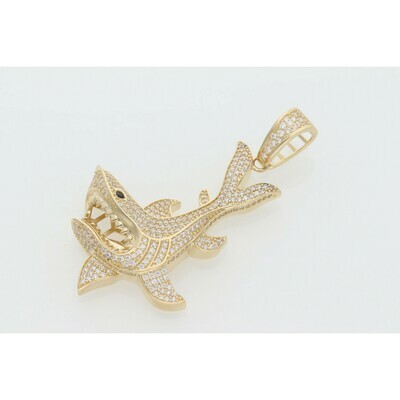 14 Karat Gold & Zirconium Big Shark Charm 14 Karat Gold & Zirconium Big Shark Charm