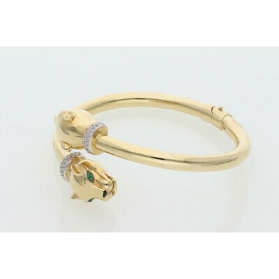 14 Karat Gold & Zirconium Two Panther Bangle 14 Karat Gold & Zirconium Two Panther Bangle