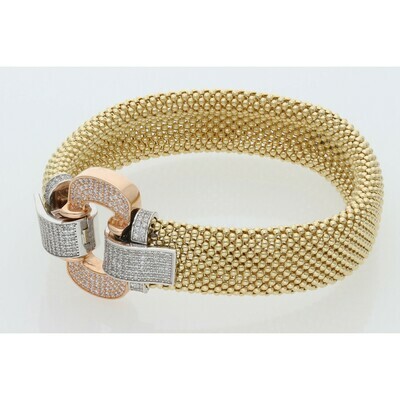 14 Karat Gold & Zirconium Three Tone Fancy Popcorn Bangle 14 Karat Gold & Zirconium Three Tone Fancy Popcorn Bangle