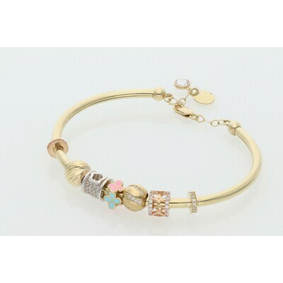 10 Karat Gold & Zirconium Fancy Colored Clover Bangle 10 Karat Gold & Zirconium Fancy Colored Clover Bangle