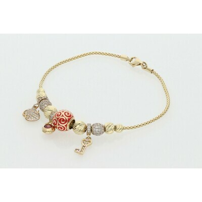 10 Karat Gold & Zirconium Red Charms Bracelet 10 Karat Gold & Zirconium Red Charms Bracelet