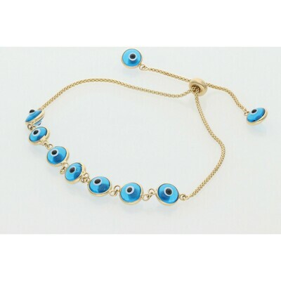14 Karat Gold Adjustable Evil Eye Light Blue Bracelet 14 Karat Gold Adjustable Evil Eye Light Blue Bracelet