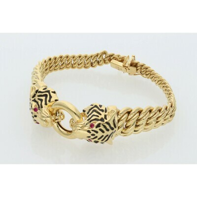 10 Karat Gold & Zirconium Two Tiger Princess Style Bracelet 10 Karat Gold & Zirconium Two Tiger Princess Style Bracelet