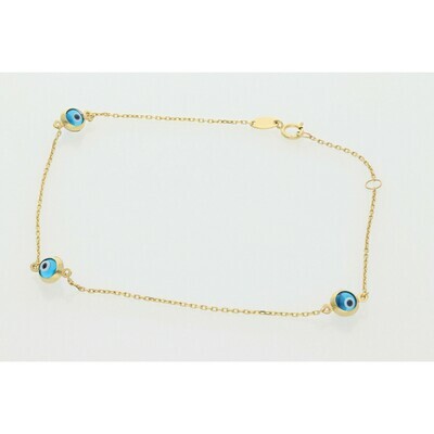10 Karat Gold Evil Eye Anklet 1.1 x 9.5 inch W: 1.4g $ 10 Karat Gold Evil Eye Anklet 1.1 x 9.5 inch W: 1.4g $