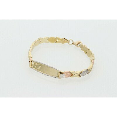 14 Karat Gold Three Tone XOXO ID Girl Bracelet 14 Karat Gold Three Tone XOXO ID Girl Bracelet