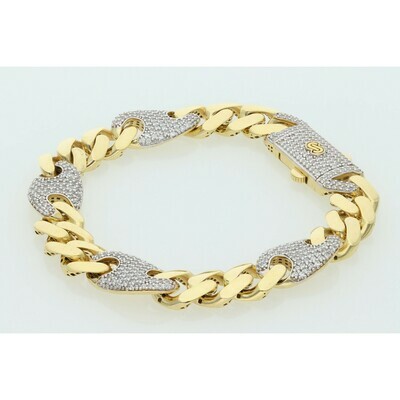 10 Karat Gold & Zirconium Monaco Cuban Puff Link Bracelet 10 Karat Gold & Zirconium Monaco Cuban Puff Link Bracelet
