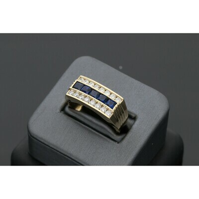14 Karat Gold & Zirconium White Blue Ring S:11 W:6.6