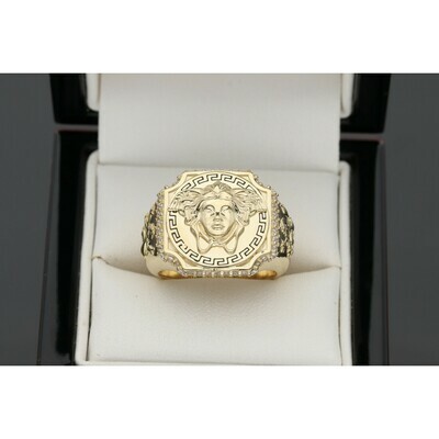 14 Karat Gold & Zirconium Maze Lion Medusa Ring 14 Karat Gold & Zirconium Maze Lion Medusa Ring