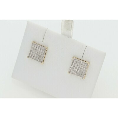 10 Karat Gold & Diamond Illusion Set V-Prong S Square Stud Earrings