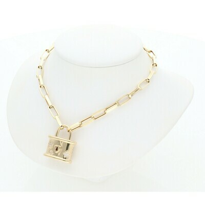 14 Karat Gold & Zirconium Flower Lock Big Clip Necklace 14 Karat Gold & Zirconium Flower Lock Big Clip Necklace