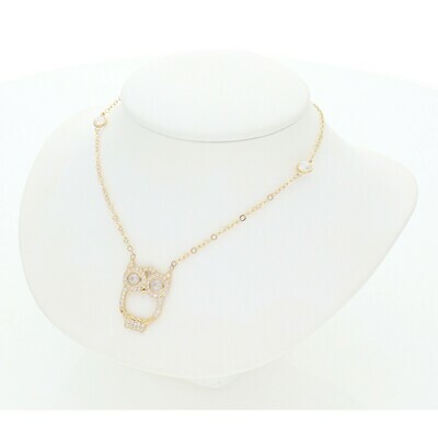 14 Karat Gold & Zirconium Owl Rolo Necklace 14 Karat Gold & Zirconium Owl Rolo Necklace