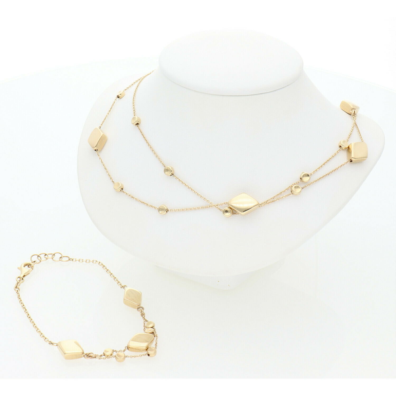 14 Karat Gold Diamond Shape Set Rolo Necklace & Bracelet