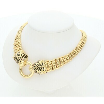 10 Karat & Zirconium Two Tiger Princess Style Necklace 10 Karat & Zirconium Two Tiger Princess Style Necklace