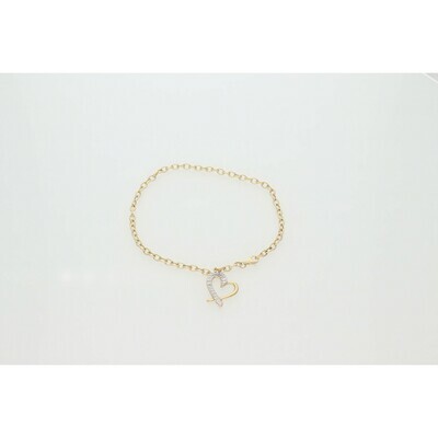 14 Karat Gold Two Tone Textured Heart Rollo Anklet 14 Karat Gold Two Tone Textured Heart Rollo Anklet